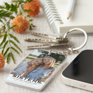 SISTERS Quote & 2 Photo Gift Keychain
