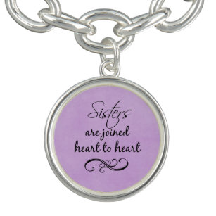 Sisters Quote Heart to Heart Charm Bracelet