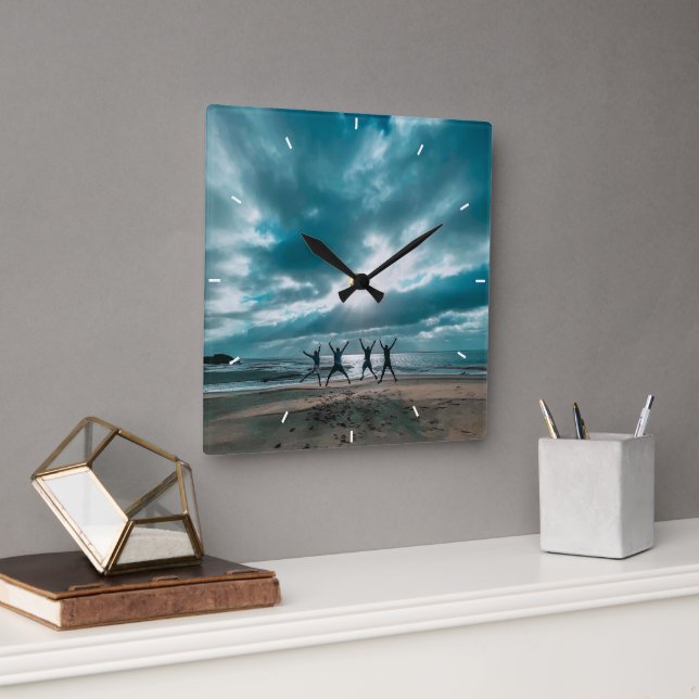 Sisters Script Family Memory Photo  Square Wall Clock (Office)