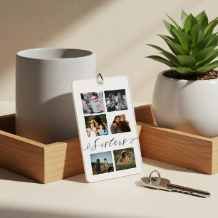 Sisters Script Gift For Sisters Photo Collage Keychain