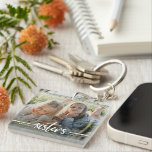 Sisters Script Modern Photo Keychain<br><div class="desc">Modern photo key chain featuring single photo inside white frame and typography script ''sisters'' in trendy handwritten lettering. Personalize further with names.</div>