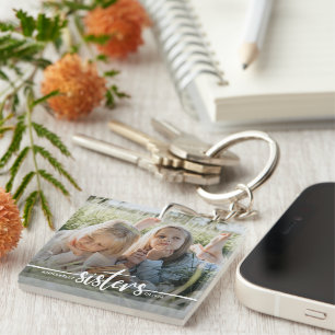 Sisters Script Modern Photo Keychain