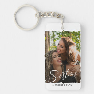 Sisters Script Modern Photo Keychain