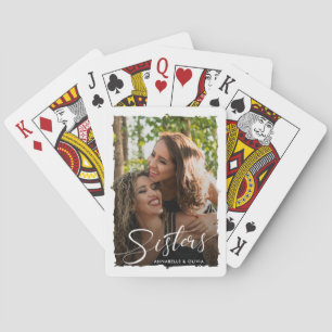 Sisters Script Modern Photo  Playing Cards