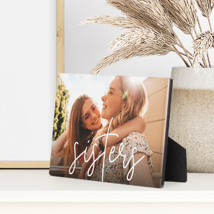 Sisters Script Overlay Horizontal Photo Plaque