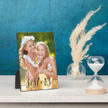 Sisters Script Overlay on Vertical Portrait Photo Plaque<br><div class="desc">Custom photo plaque for one of your sister or one of your best friends that's like a sister. The photo template is set up for you to add your photo - portrait format will be easiest to work with. The text overlay reads Sisters and is lettered in black handwritten script....</div>