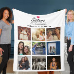 Sisters Script Quote Hot Pink Heart Photo Collage Fleece Blanket<br><div class="desc">Wrap your sister in love with the "Sisters Script Quote Hot Pink Heart Photo Collage Fleece Blanket"! This cozy blanket features the heartfelt quote "Sisters are Different Flowers From the Same Garden" in elegant black script, accented with a hot pink heart. Personalize it with your names and up to 9...</div>