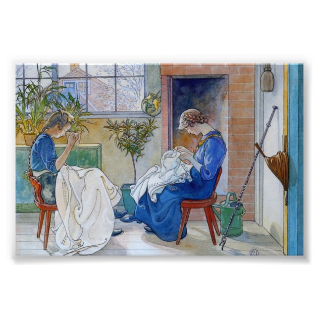 Sisters Sewing by the Fireplace Photo Print (Front)
