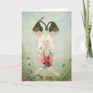 Sisters, twins, flower, fine art, card