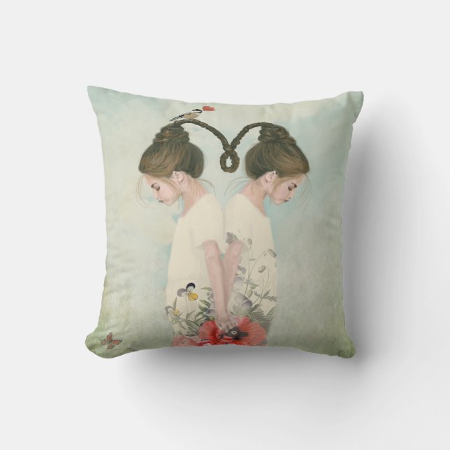 Sisters, twins, meadows, fine art, throw pillow (Front)