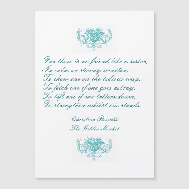 Sisters Vintage Poem by Rosetti in Blue Ink (Front)