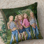 Sisters White Script Overlay 2 Photo Personalized Throw Pillow<br><div class="desc">Sisters photo pillow, personalized with your names. The photo template is set up for you to add your own pictures - one of the front and one on the back. The front has an elegant script overlay which simply reads "sisters" whilst the back has your names in bold typography. This...</div>