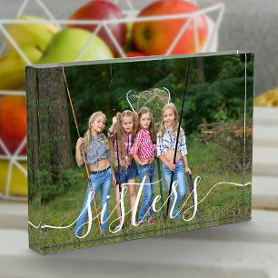 Sisters White Script Overlay Custom Photo Block