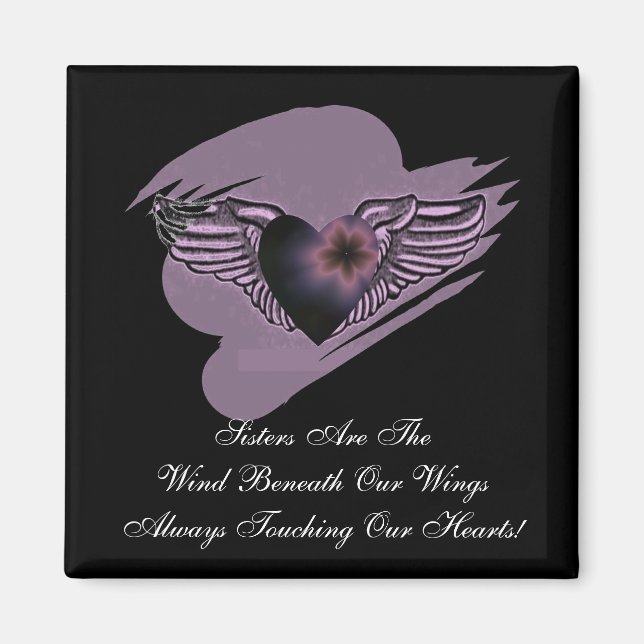 Sisters Winged Heart Magnet (Front)