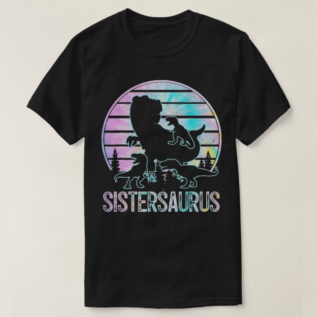 SisterSaurus Funny Dinosaur Sister of 3 Kids T-Shirt (Design Front)