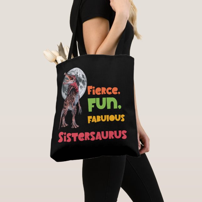 Sistersaurus Matching Sisters Dino Squad Design Tote Bag (Close Up)