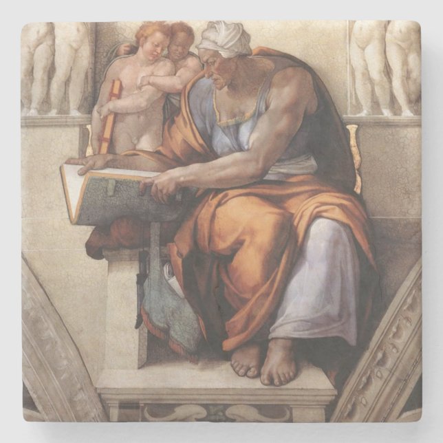 Sistine Chapel Ceiling: Cumaean Sibyl Michelangelo Stone Coaster (Front)