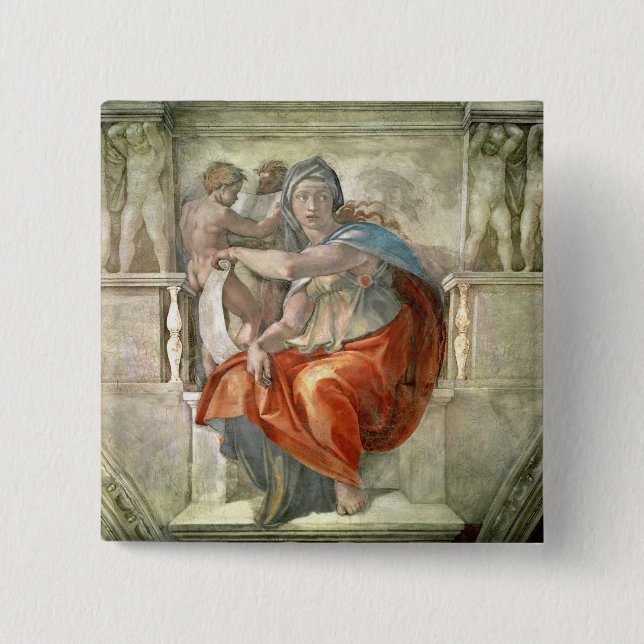 Sistine Chapel Ceiling: Delphic Sibyl 2 Inch Square Button (Front)