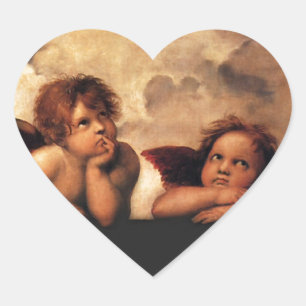 Sistine Madonna 2 Angels by Raphael Heart Sticker