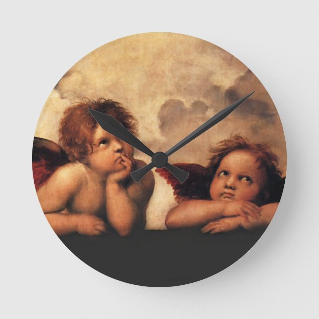 Sistine Madonna 2 Angels by Raphael Round Clock (Front)
