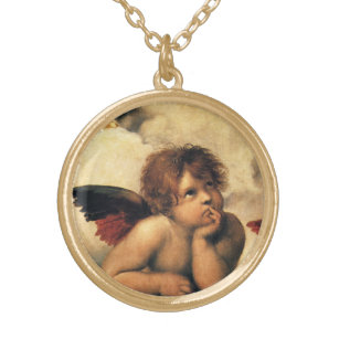 Sistine Madonna Angels by Raphael Sanzio Gold Plated Necklace