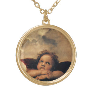 Sistine Madonna Angels by Raphael Sanzio Gold Plated Necklace