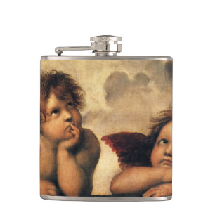 Sistine Madonna Angels by Raphael Sanzio Hip Flask