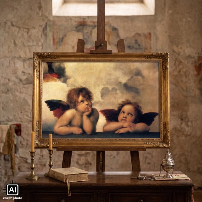 Sistine Madonna Angels by Raphael Sanzio Poster (Sistine Madonna (detail) by Raphael is a vintage Renaissance fine art religious portrait painting.)
