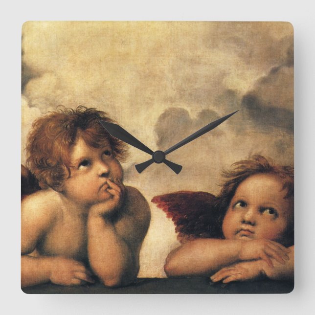 Sistine Madonna Angels by Raphael Sanzio Square Wall Clock (Front)