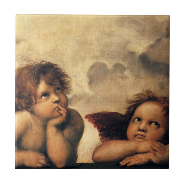 Sistine Madonna Angels by Raphael Sanzio Tile (Front)