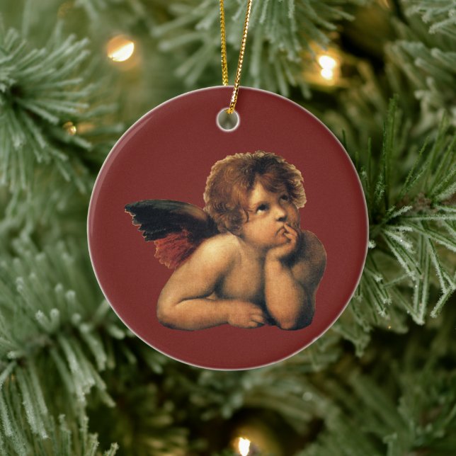 Sistine Madonna, Angels detail by Raphael Sanzio Ceramic Ornament (Tree)