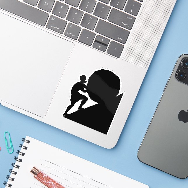 Sisyphus and Rock, Greek Mythology (Laptop w/ iPhone)