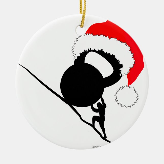 Sisyphus Kettlebell Merry Christmas Ceramic Ornament (Front)