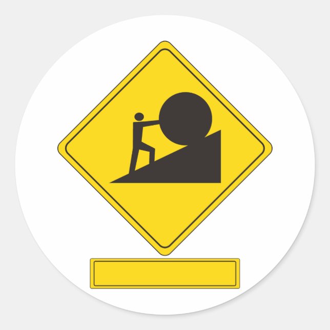 Sisyphus Road Sign Classic Round Sticker (Front)