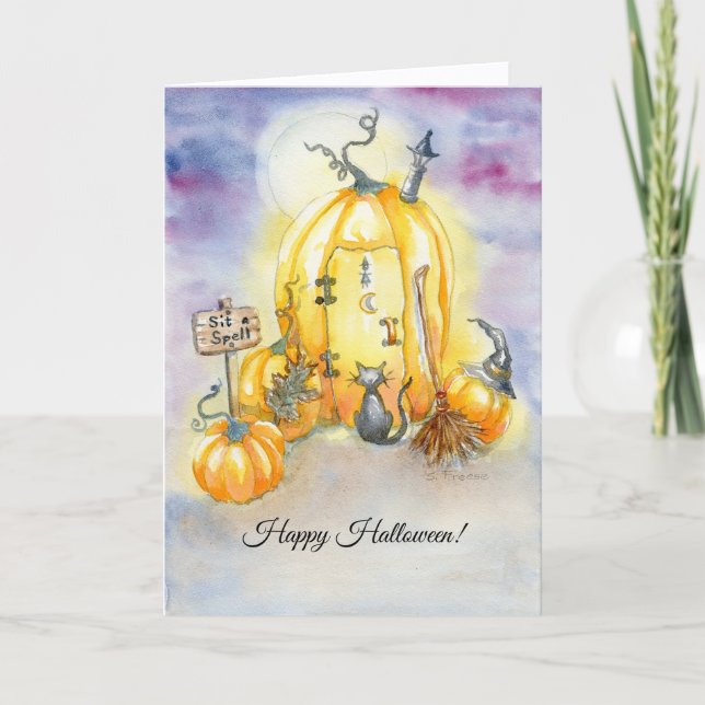 "Sit a Spell" Halloween Notecards (Front)