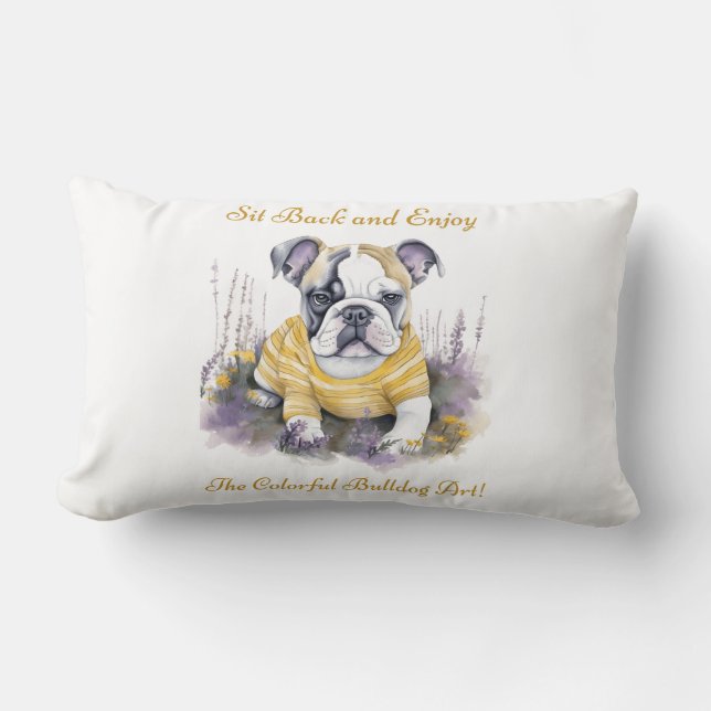 Sit back and enjoy the colourful bulldog art! lumbar pillow (Front)