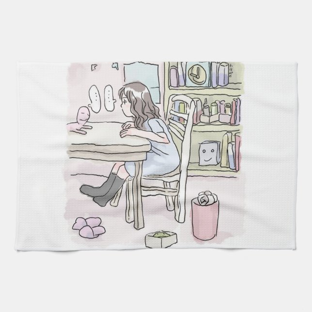 sit down at a desk in a small room kitchen towel (Horizontal)