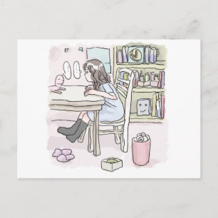 sit down at a desk in a small room postcard