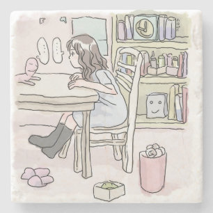 sit down at a desk in a small room stone coaster