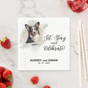 Sit, Stay & Celebrate Cardigan Welsh Corgi Wedding Napkin