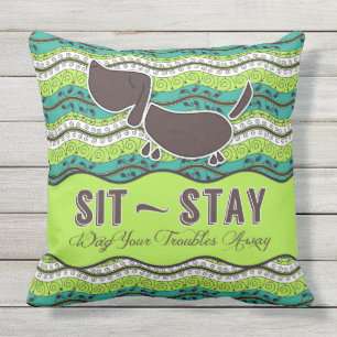Sit Stay Wag Your Troubles Away Dog Lover Monogram Throw Pillow