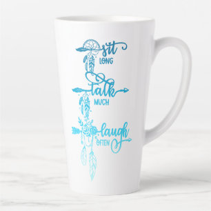 Sit, Talk, Laugh, Blue Ombre Boho Latte Mug
