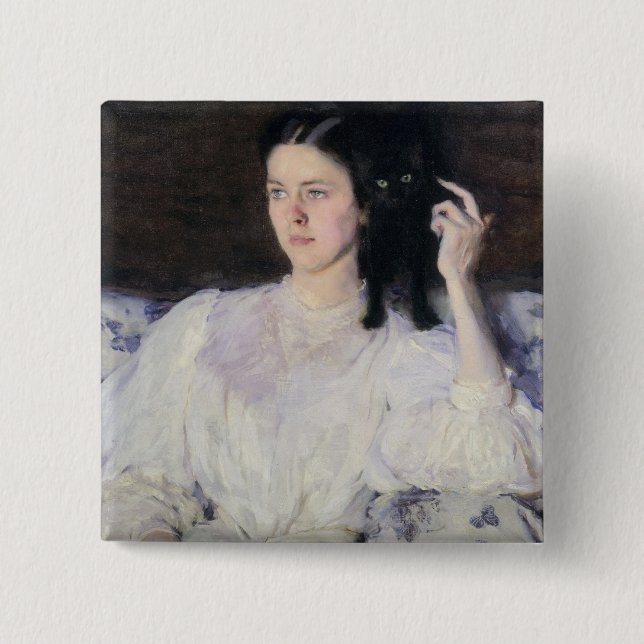 Sita and Sarita, or Young Girl with a Cat 2 Inch Square Button (Front)