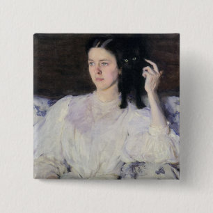 Sita and Sarita, or Young Girl with a Cat 2 Inch Square Button
