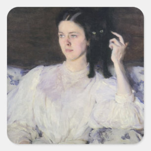 Sita and Sarita, or Young Girl with a Cat Square Sticker