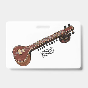Sitar cartoon illustration badge
