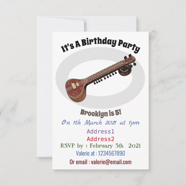 Sitar cartoon illustration invitation (Front)