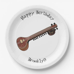 Sitar cartoon illustration paper plate