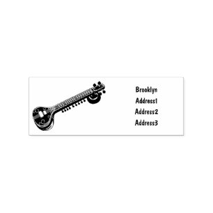 Sitar cartoon illustration rubber stamp