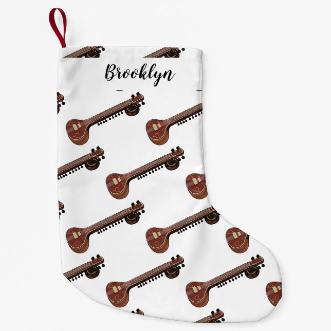Sitar cartoon illustration small christmas stocking (Front)